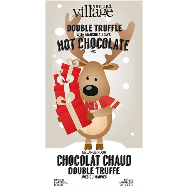 Gourmet du Village Double Truffle with Marshmallows hot chocolate packet with a reindeer design