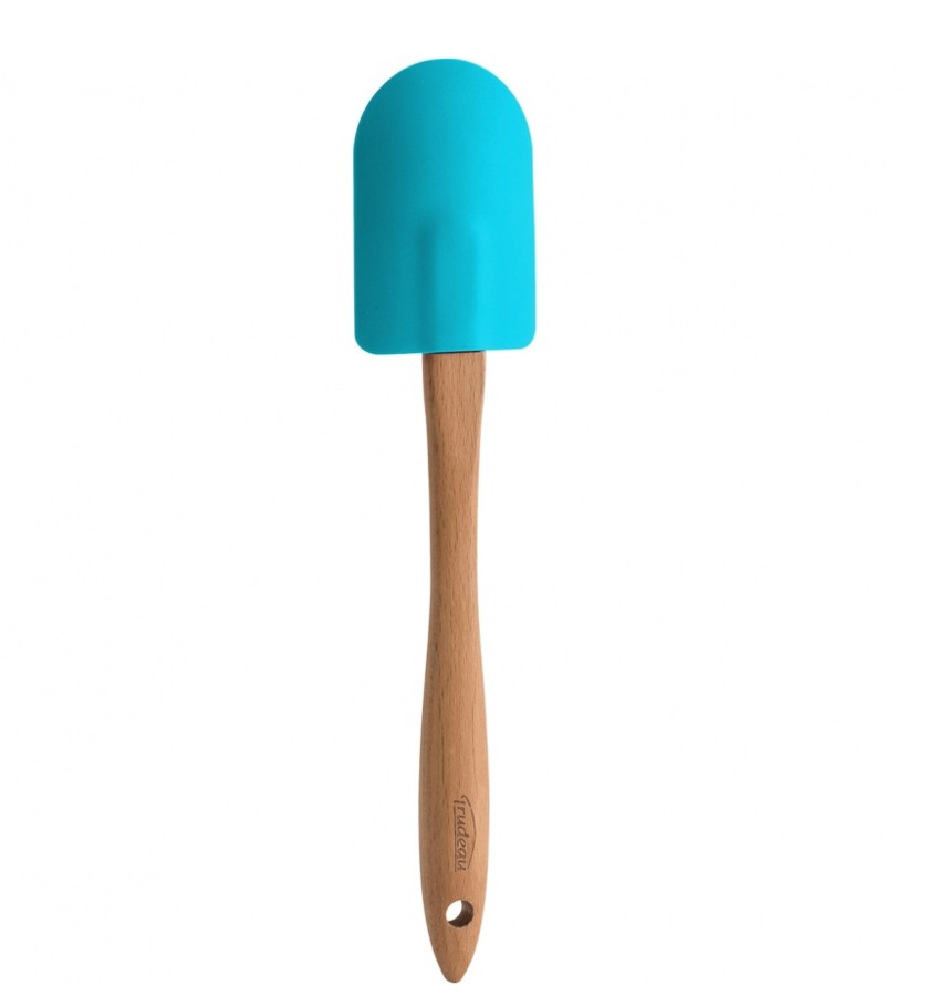 Trudeau turquoise silicone spoon spatula with a wooden handle